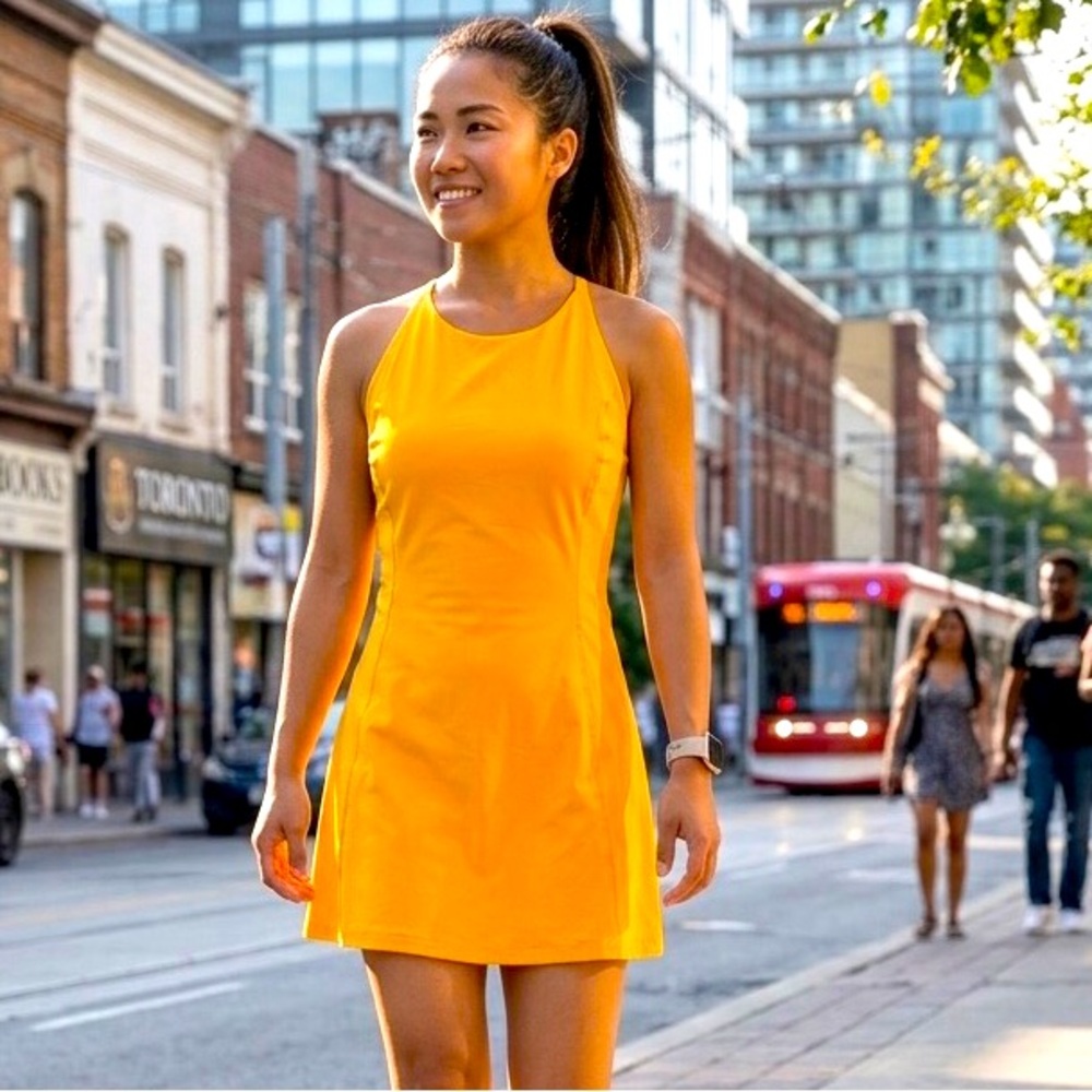 Athleta Infinity Tennis Dress Built in Shorts in Sunrise Yellow Size XXS NWT